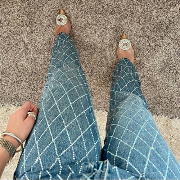 Zara Rhinestone Jeans Blue Jewel Size 2 - Picture 6 of 16
